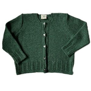 Vintage 100% Wool Cardigan, Made in Ireland, Deep Emerald Green, Sz - L